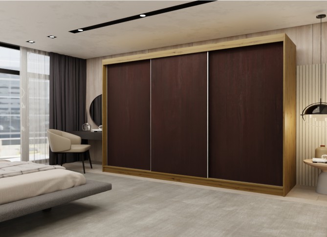 Szafa przesuwna z czterema szufladami Emma 240 dąb artisan / wenge