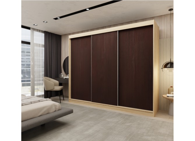 Szafa przesuwna z czterema szufladami Emma 240 dąb sonoma / wenge